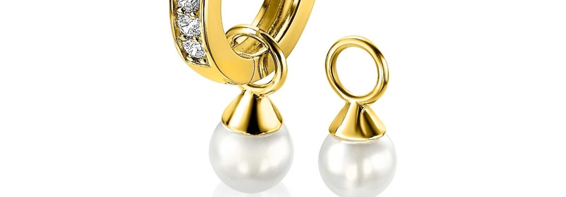 ZINZI zilveren creoolhangers geel verguld witte parel 6mm