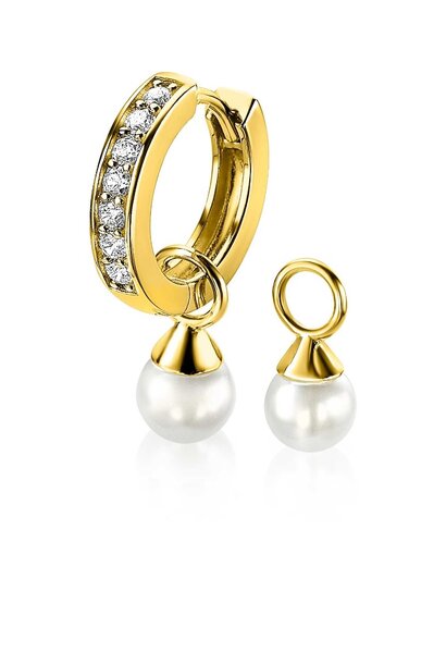 ZINZI zilveren creoolhangers geel verguld witte parel 6mm
