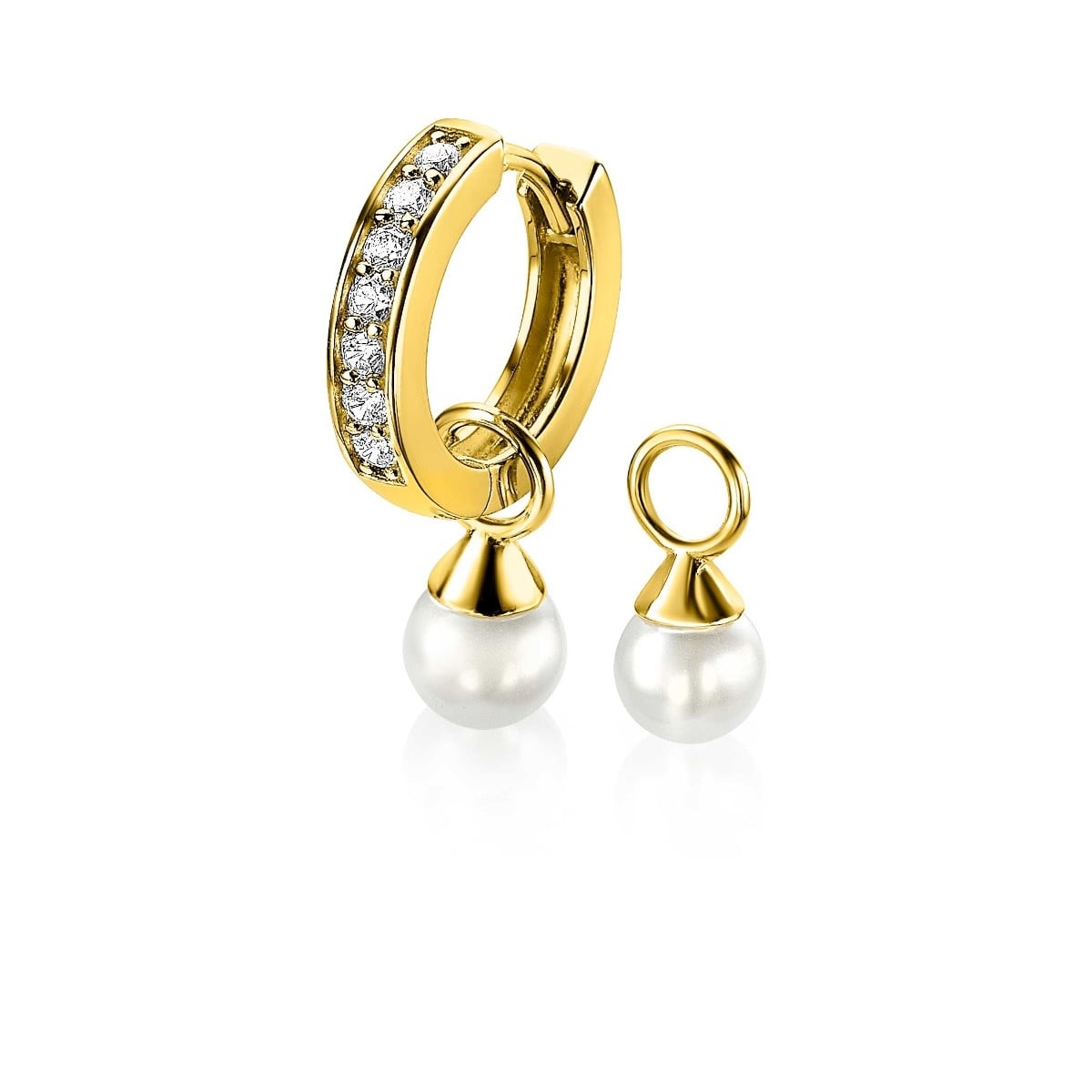 ZINZI zilveren creoolhangers geel verguld witte parel 6mm-1