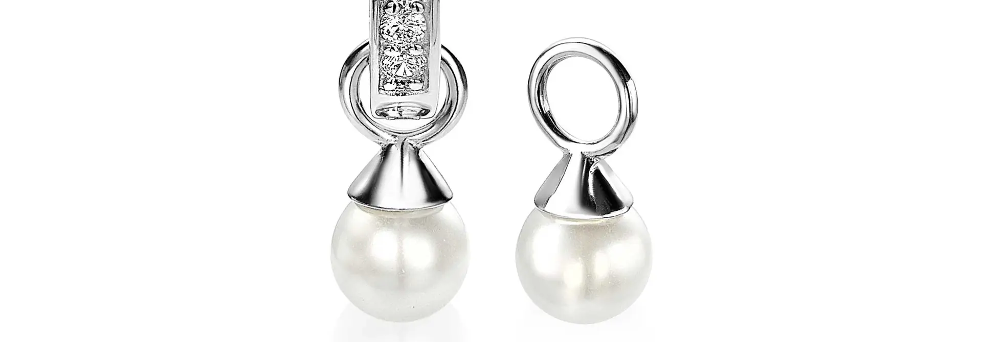 ZINZI zilveren creoolhangers witte parel rond 6mm