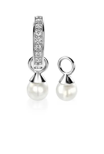 ZINZI zilveren creoolhangers witte parel rond 6mm