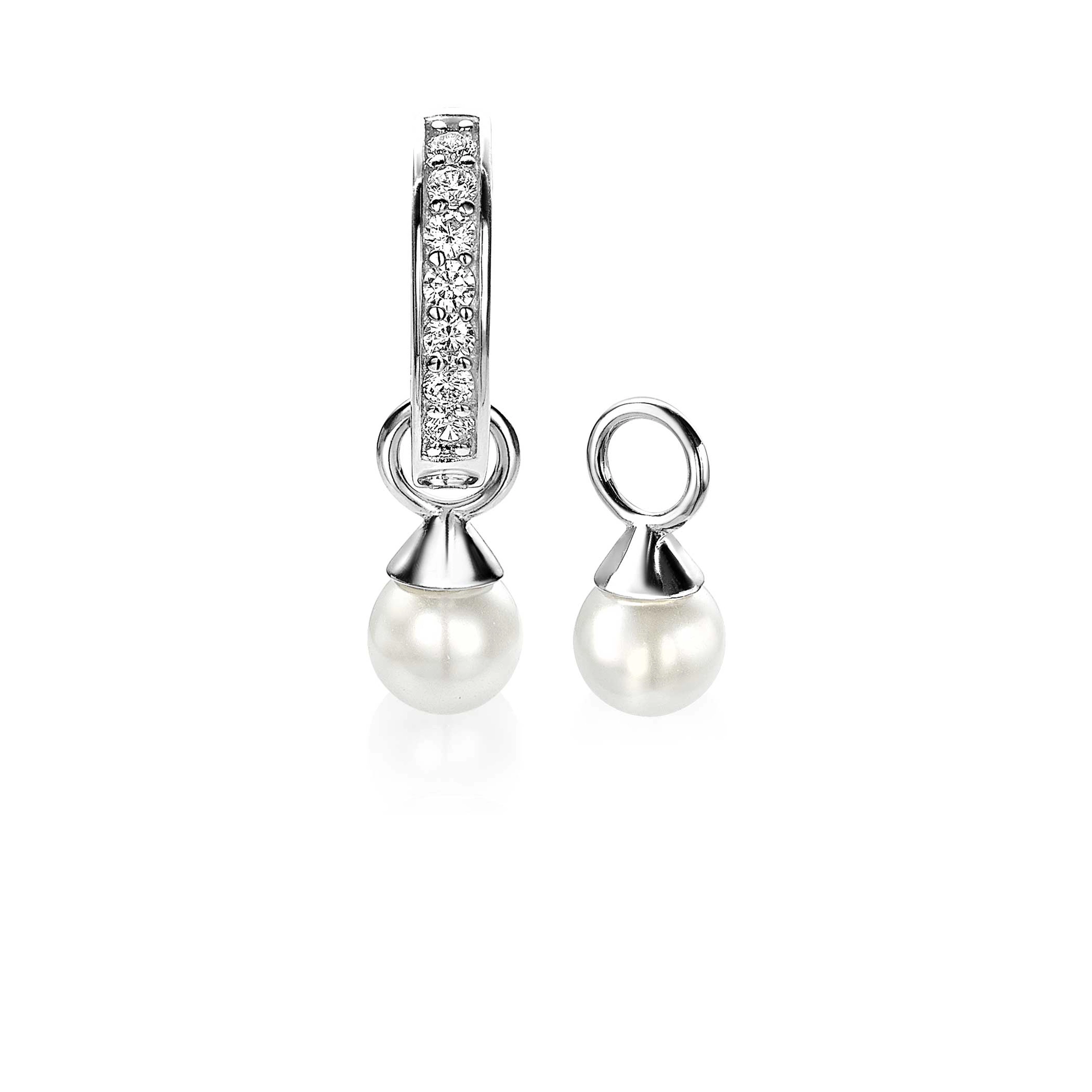 ZINZI zilveren creoolhangers witte parel rond 6mm-1