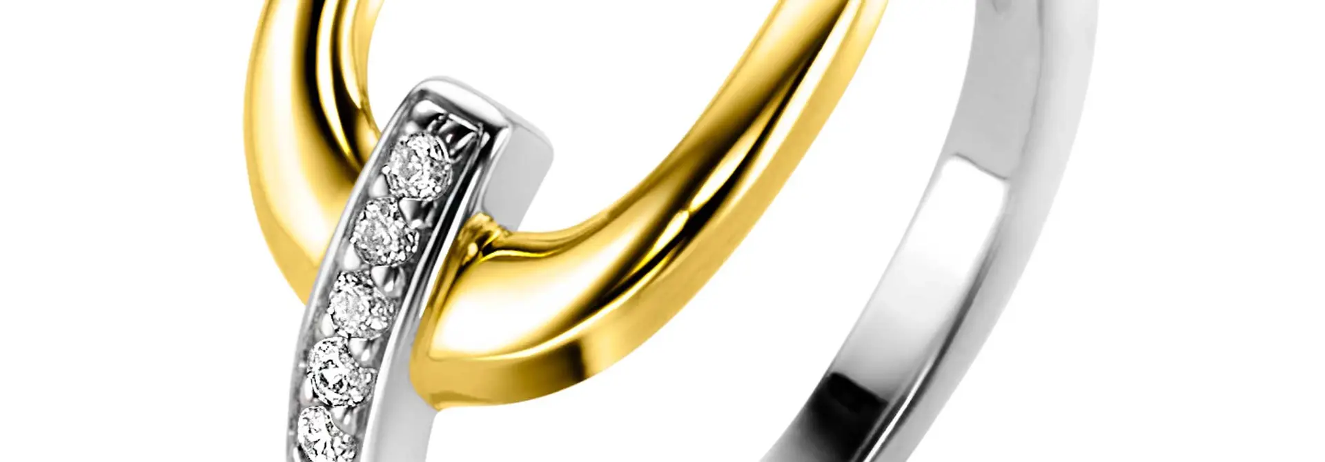 ZINZI zilveren ring fantasie geel verguld met zirkonia maat 54