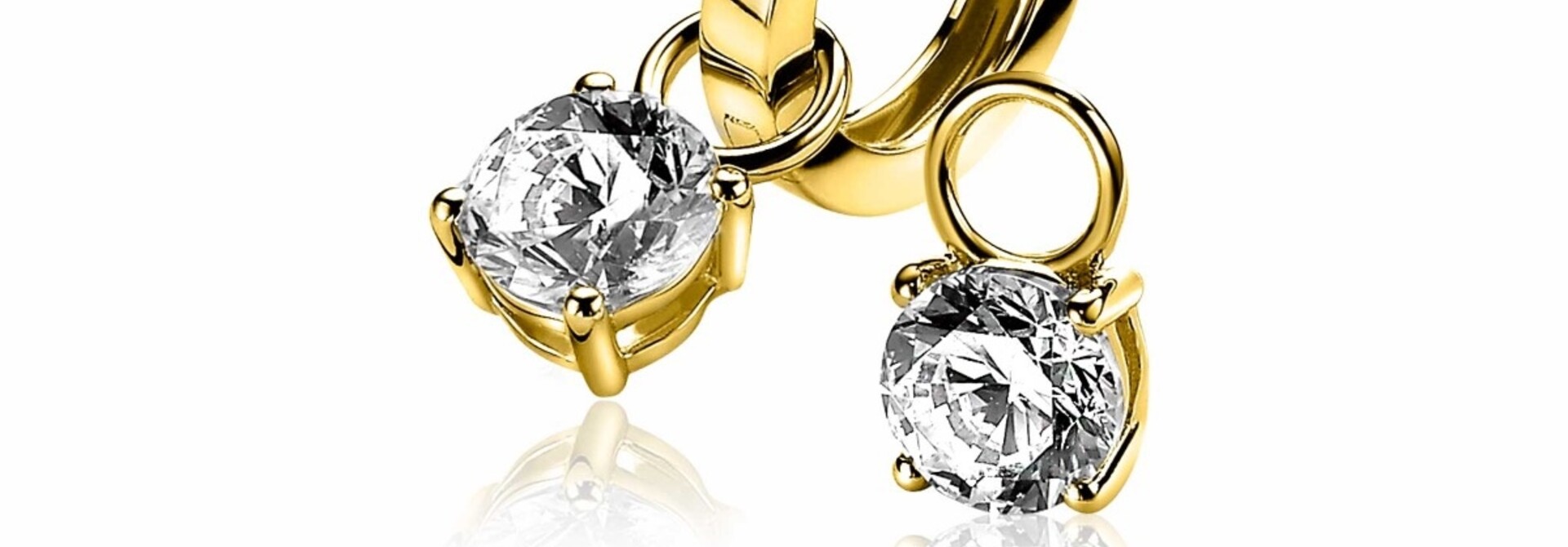 ZINZI zilveren creoolhangers geel verguld zirkonia in chaton 7mm
