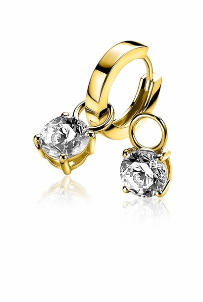 ZINZI zilveren creoolhangers geel verguld zirkonia in chaton 7mm