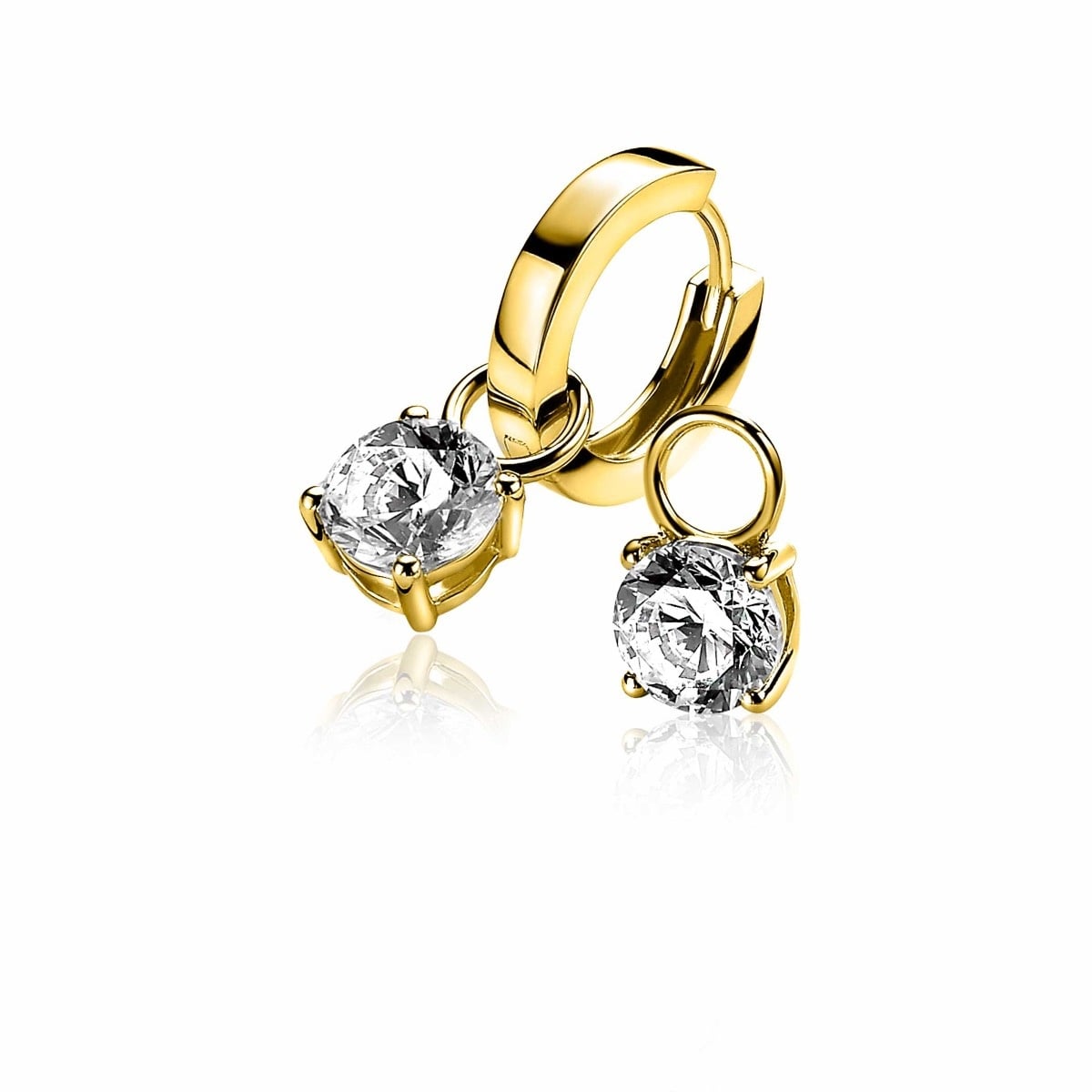 ZINZI zilveren creoolhangers geel verguld zirkonia in chaton 7mm-1