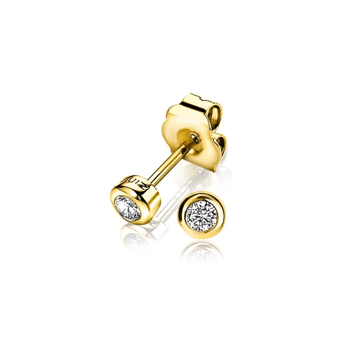 ZINZI zilveren oorknopjes zirkonia glad 4mm geel verguld-1