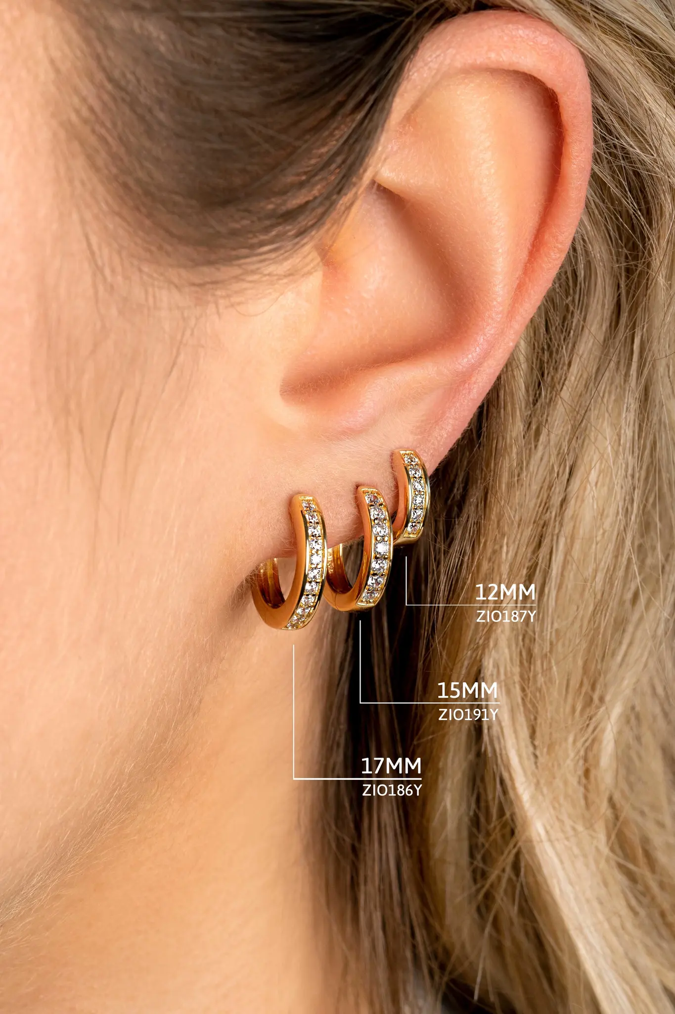 ZINZI zilveren klapcreolen geel verguld met zirkonia 12x3mm-2
