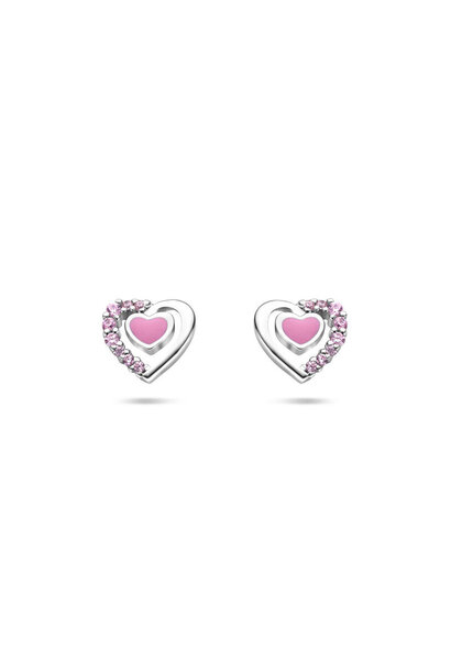 oorknoppen emaille hartjes zirkonia 6 mm