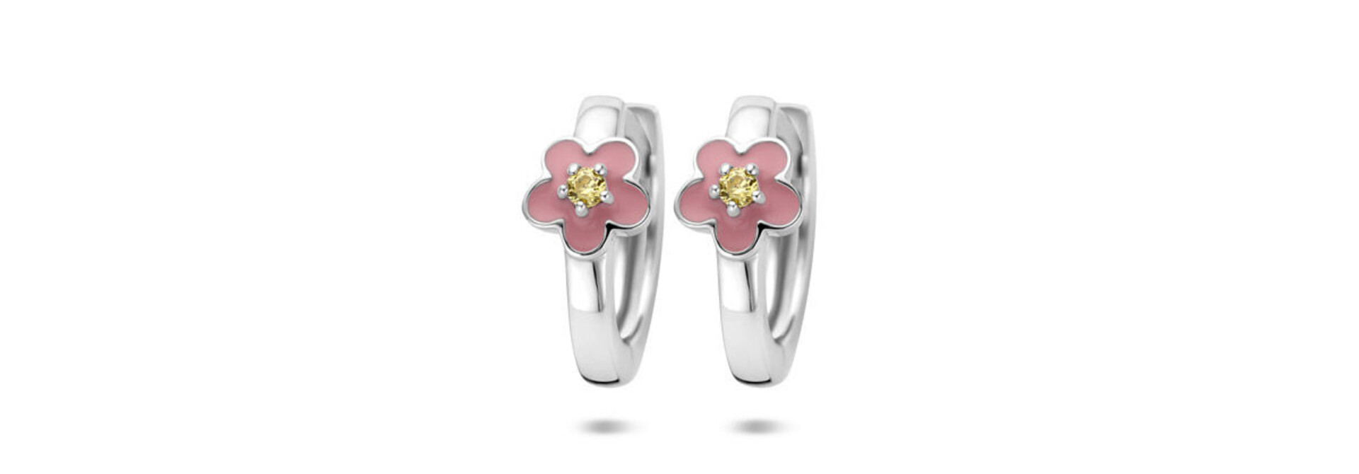 Klapoorringen Kasius emaille bloem zirkonia 12 mm