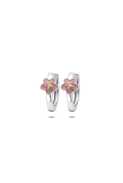 klapoorringen emaille bloem zirkonia 12 mm