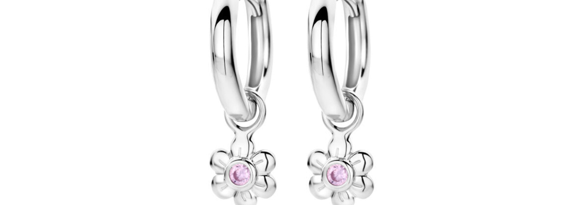 Klapoorringen Kasius bloem roze zirkonia 12 mm