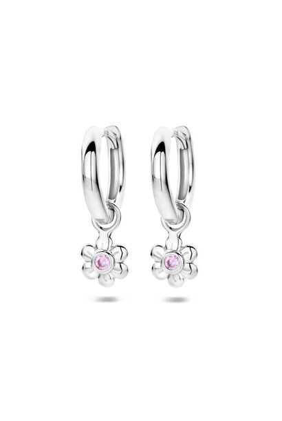 klapoorringen bloem roze zirkonia 12 mm