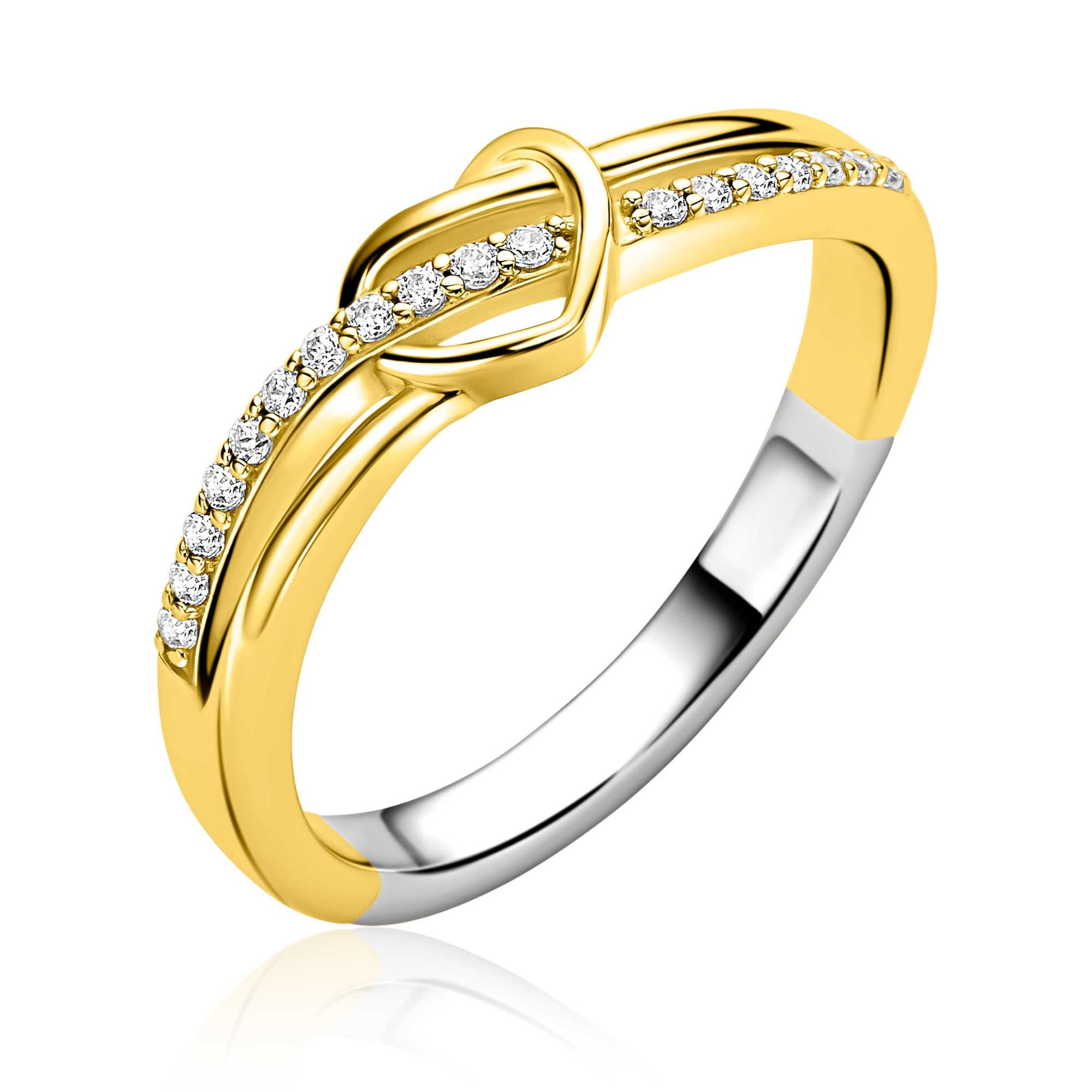 ZINZI gold plated zilveren cross-over ring met een opengewerkt sierlijk hart-1