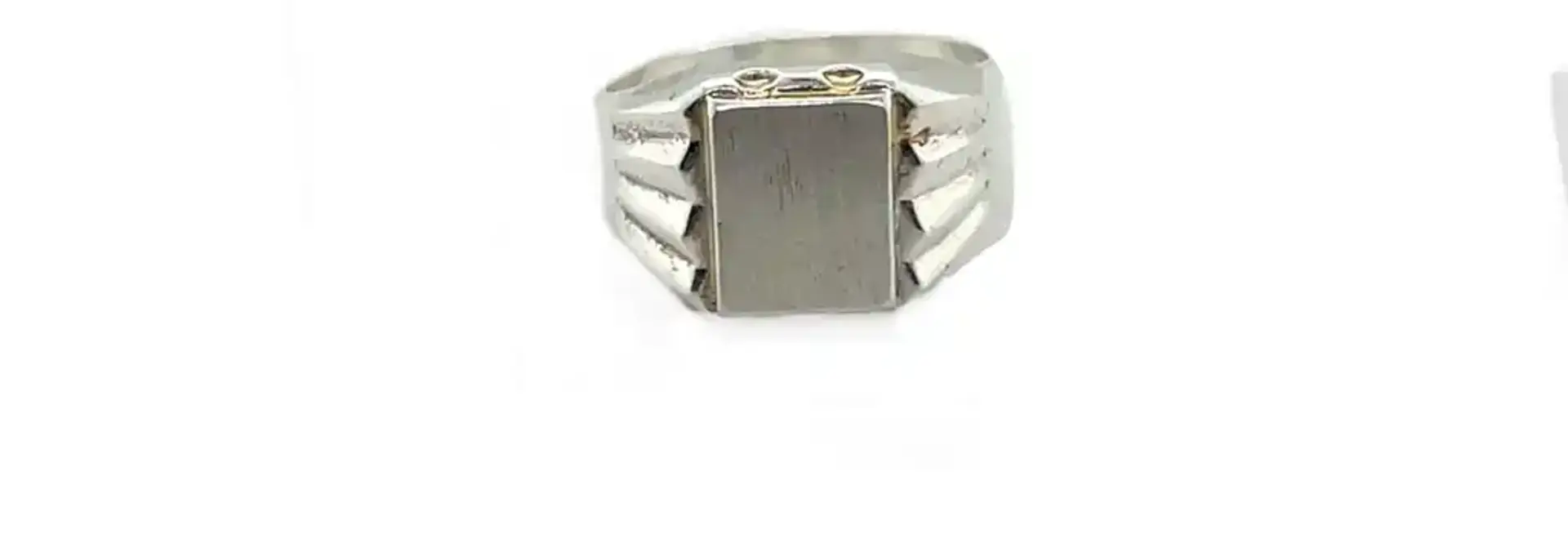 Ring zilver rechthoekige zegel met bewerking