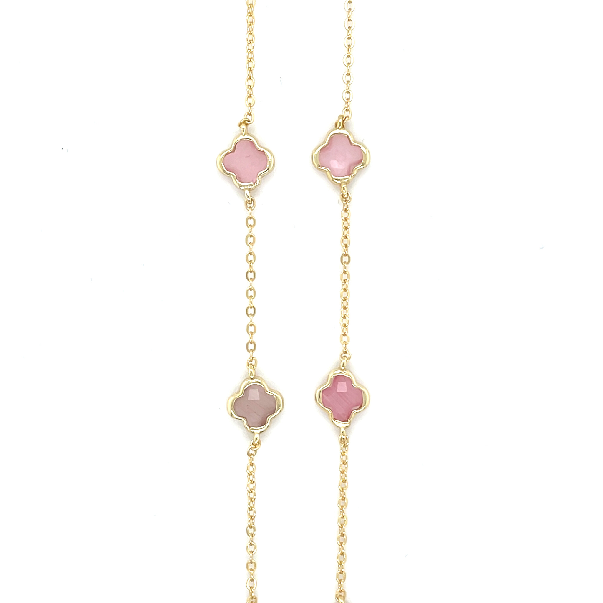 Ketting zilver gold-plated met roze en bruine klaver-2