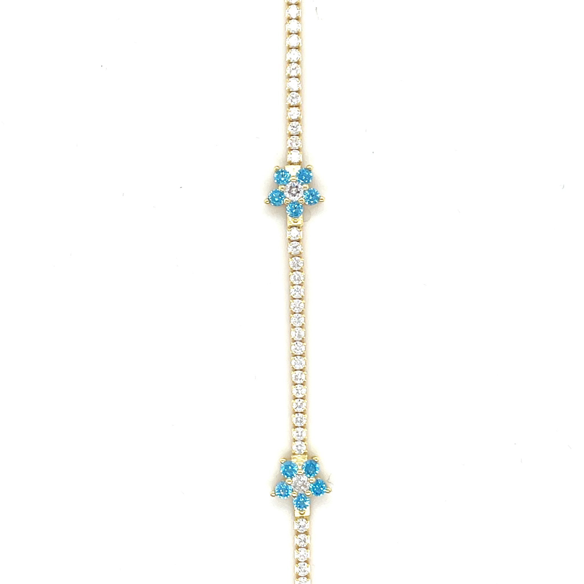 Armband tennisschakel met roze of blauwe bloementjes met zirkonia's-3