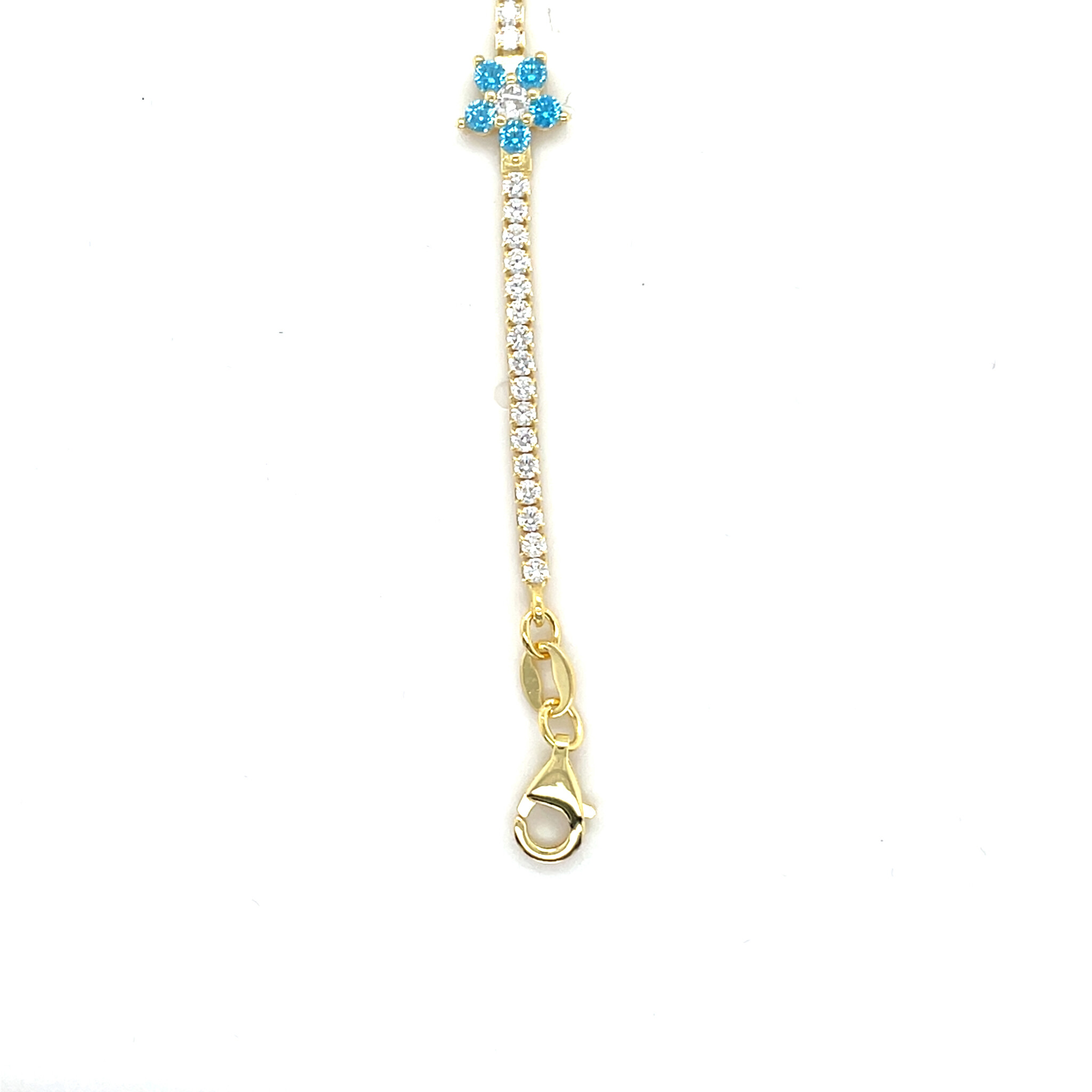Armband tennisschakel met roze of blauwe bloementjes met zirkonia's-4