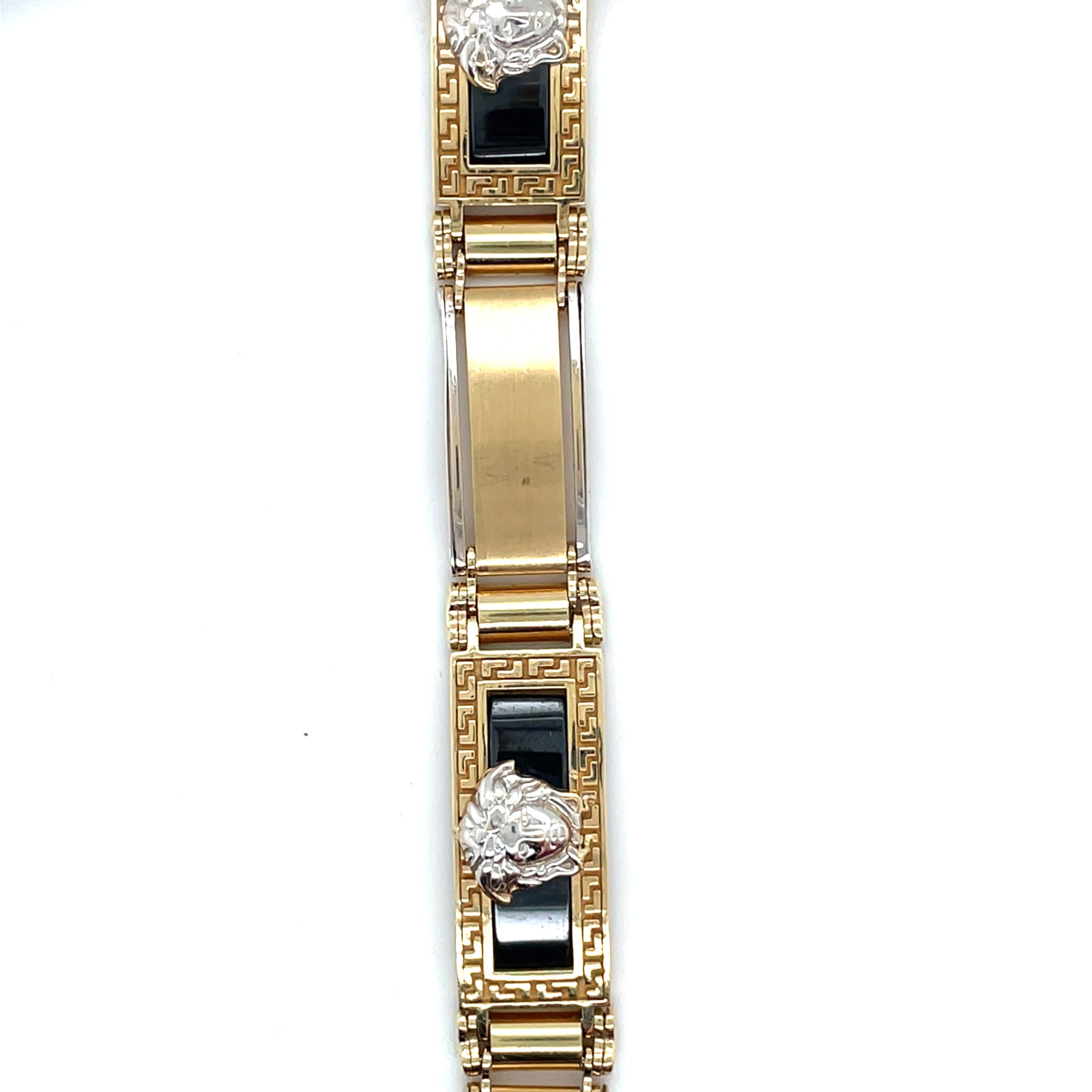 Armband schakels bicolor met medusa hoofd op zwart plakkaat-1