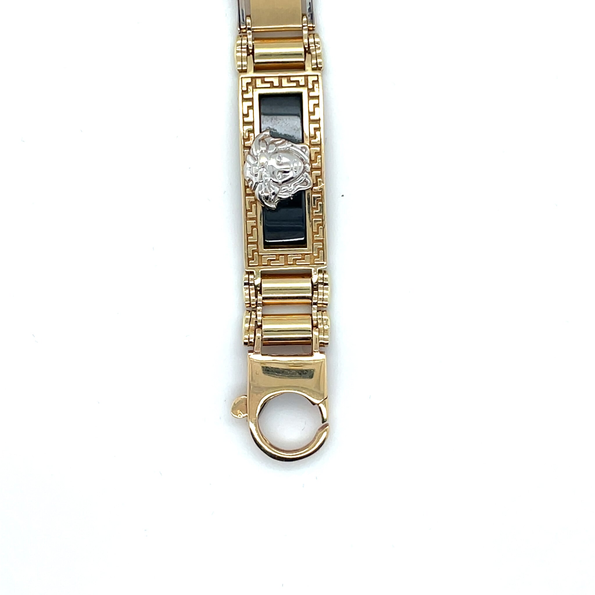 Armband schakels bicolor met medusa hoofd op zwart plakkaat-2