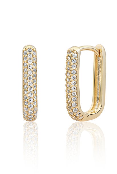 Oorbellen Square Huggies Goudkleurig - Zirconia
