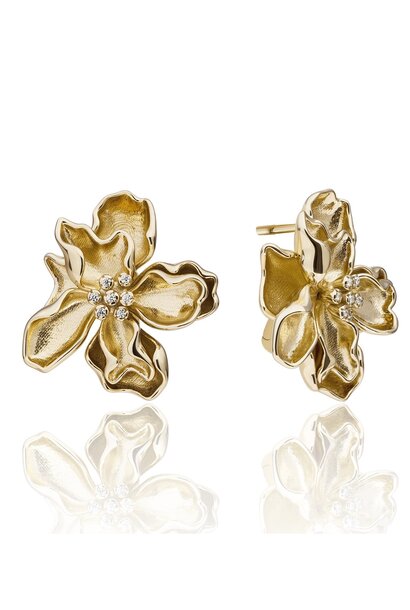 Oorbellen Botanic Push Back Earrings Goudkleurig - Zirconia