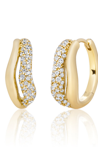 Oorbellen Pave Double Twirl Huggies Goudkleurig - Zirconia
