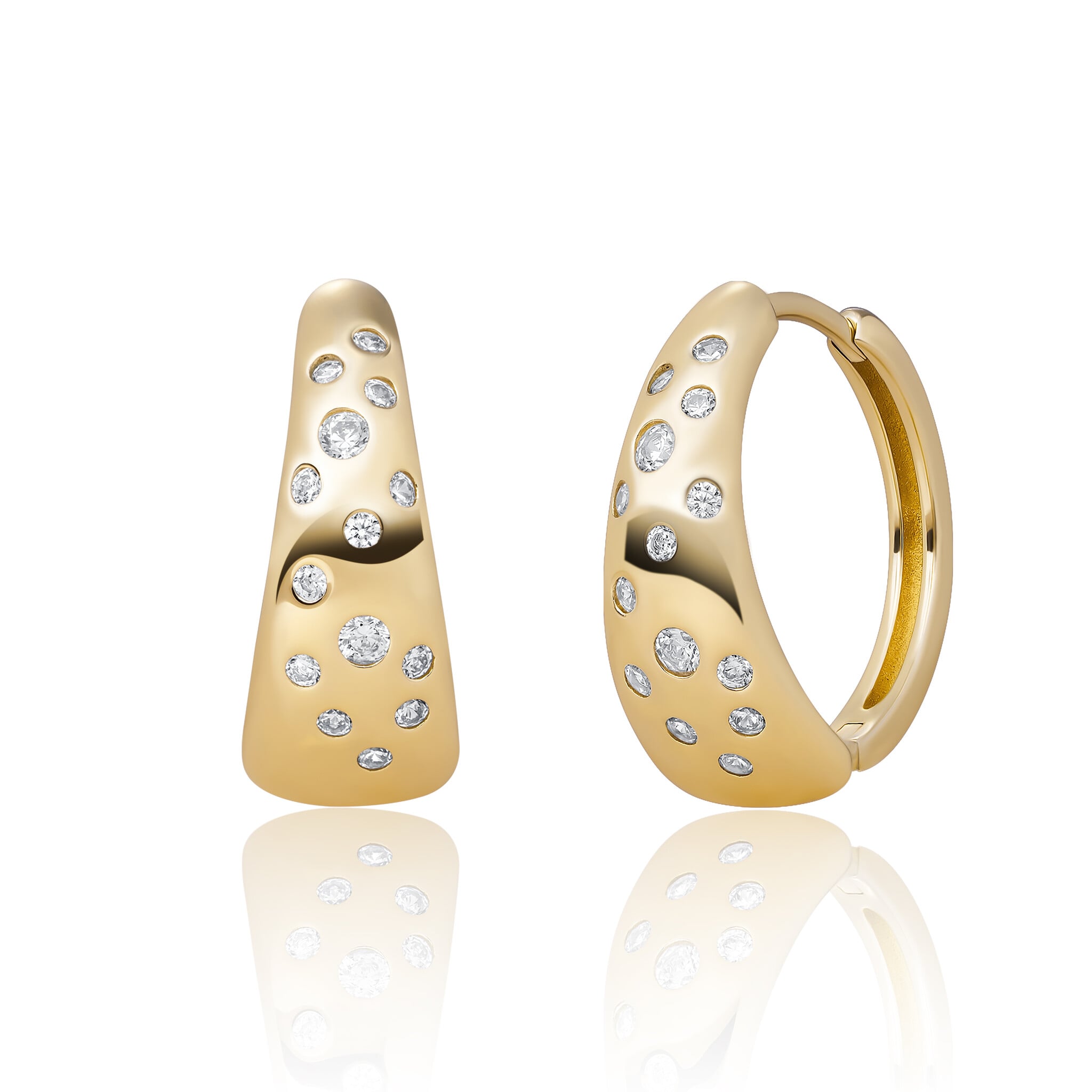 Oorbellen Bold Flush Huggies Goudkleurig - Zirconia-1