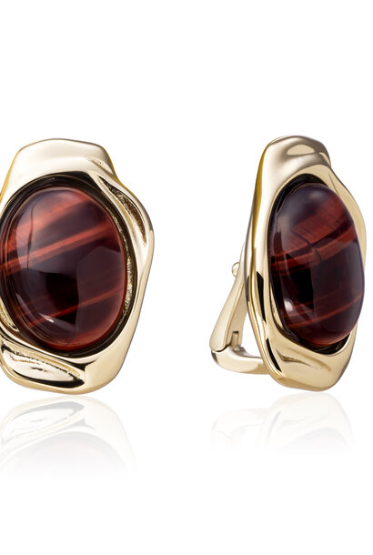 Oorbellen Red Tiger Eye Flow Goudkleurig