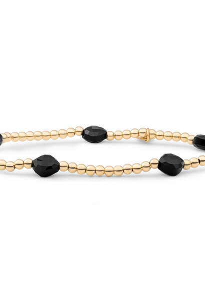 Armband Onyx Cushion Cut Beads Goudkleurig