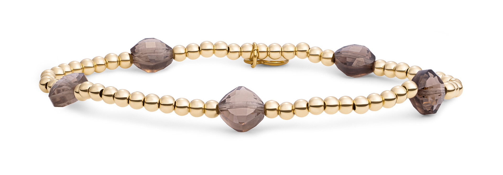 Armband Smoky Quartz Cushion Cut Beads Goudkleurig