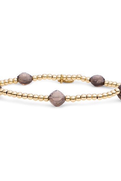 Armband Smoky Quartz Cushion Cut Beads Goudkleurig