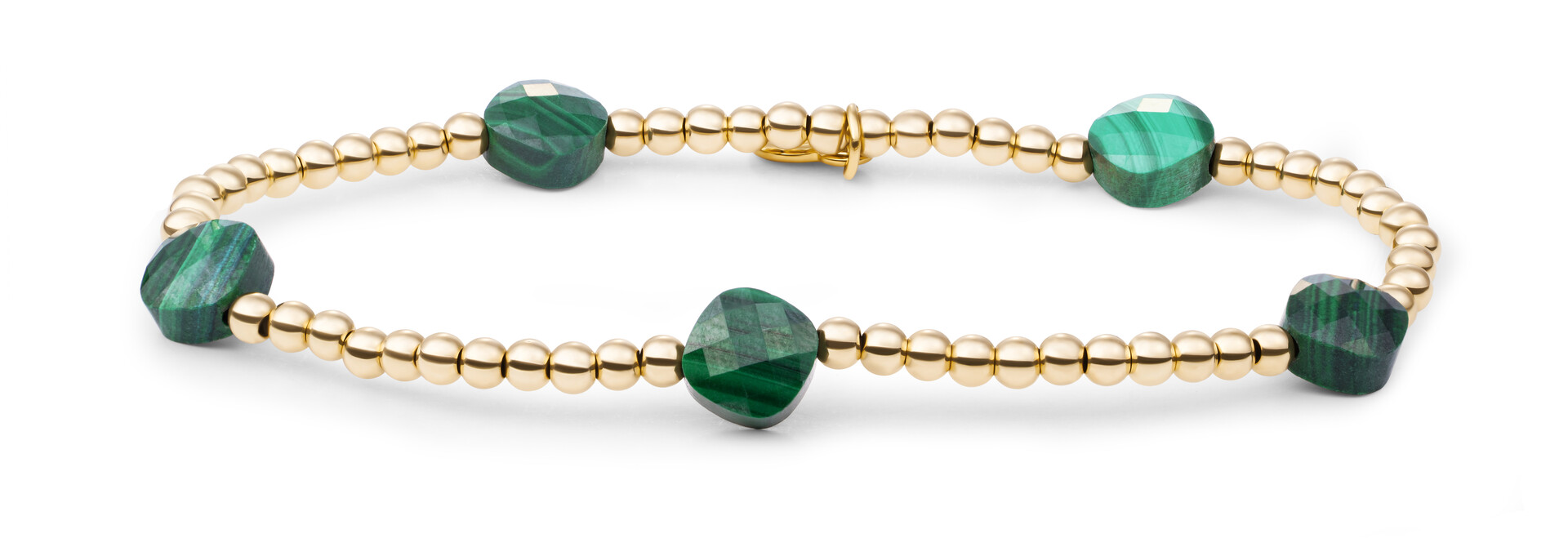 Armband Malachite Cushion Cut Beads Goudkleurig