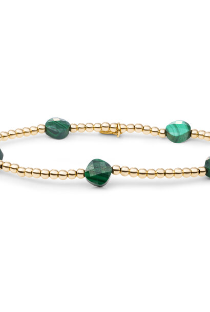 Armband Malachite Cushion Cut Beads Goudkleurig
