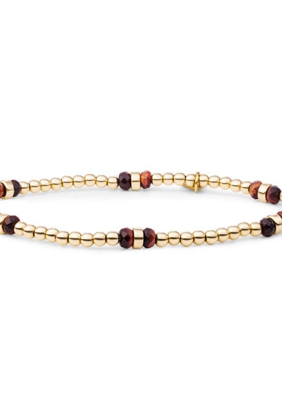 Armband Red Tiger Eye Double Reverse Roundel Goudkleurig