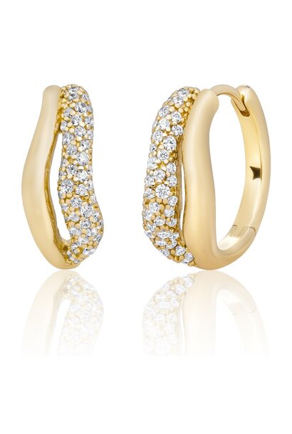 Oorbellen Pave Double Twirl Huggies Goudkleurig - Zirconia