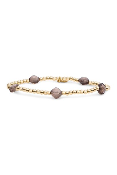 Armband Smoky Quartz Cushion Cut Beads Goudkleurig