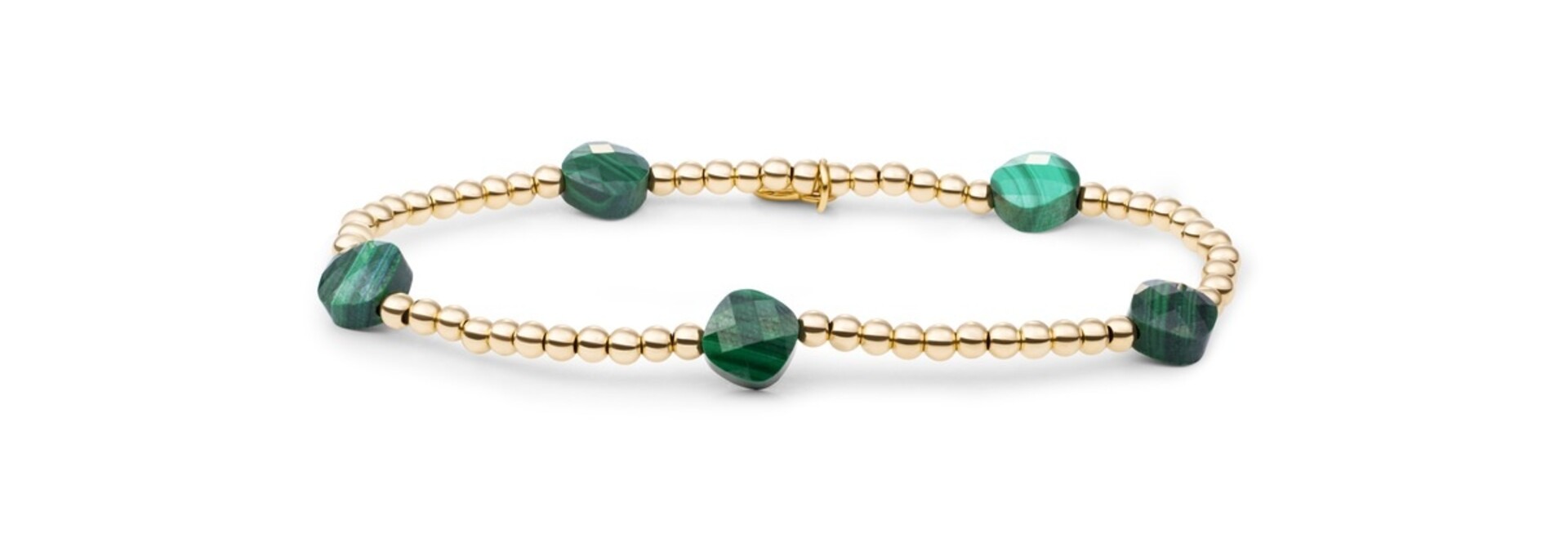 Armband Malachite Cushion Cut Beads Goudkleurig