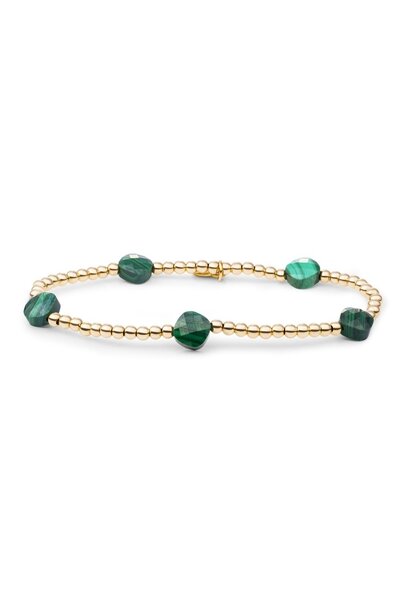Armband Malachite Cushion Cut Beads Goudkleurig