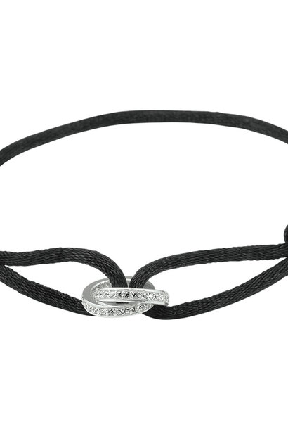 "Bauke" armband satijn zwart zirkonia