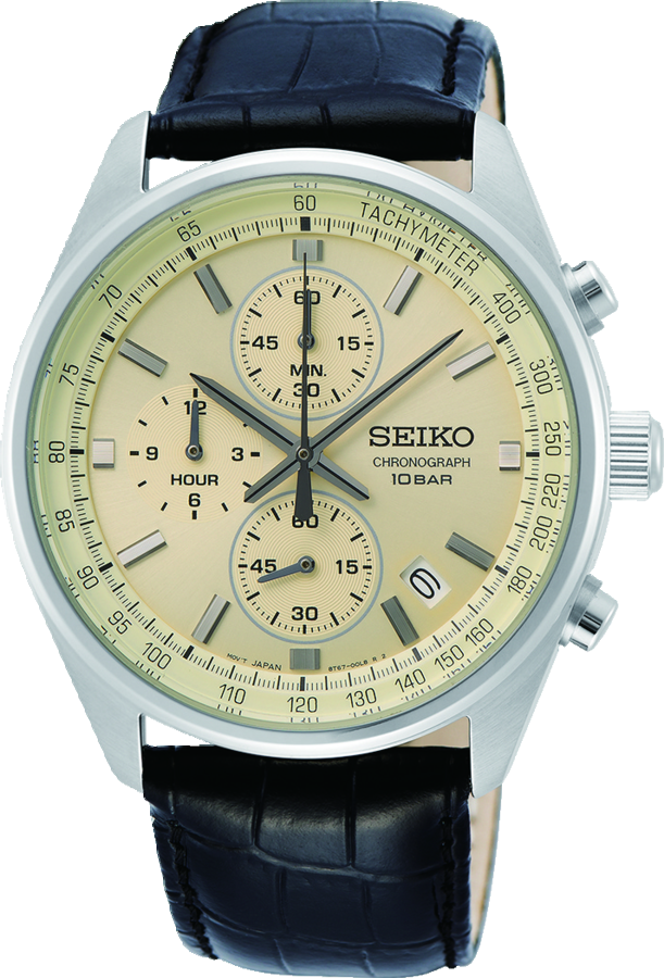 Seiko SSB383P1 herenchronograaf crème leren band 41,5 mm-2