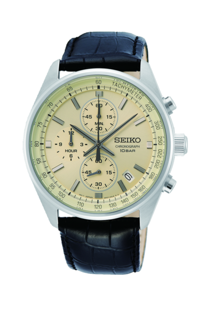 Seiko SSB383P1 herenchronograaf crème leren band 41,5 mm