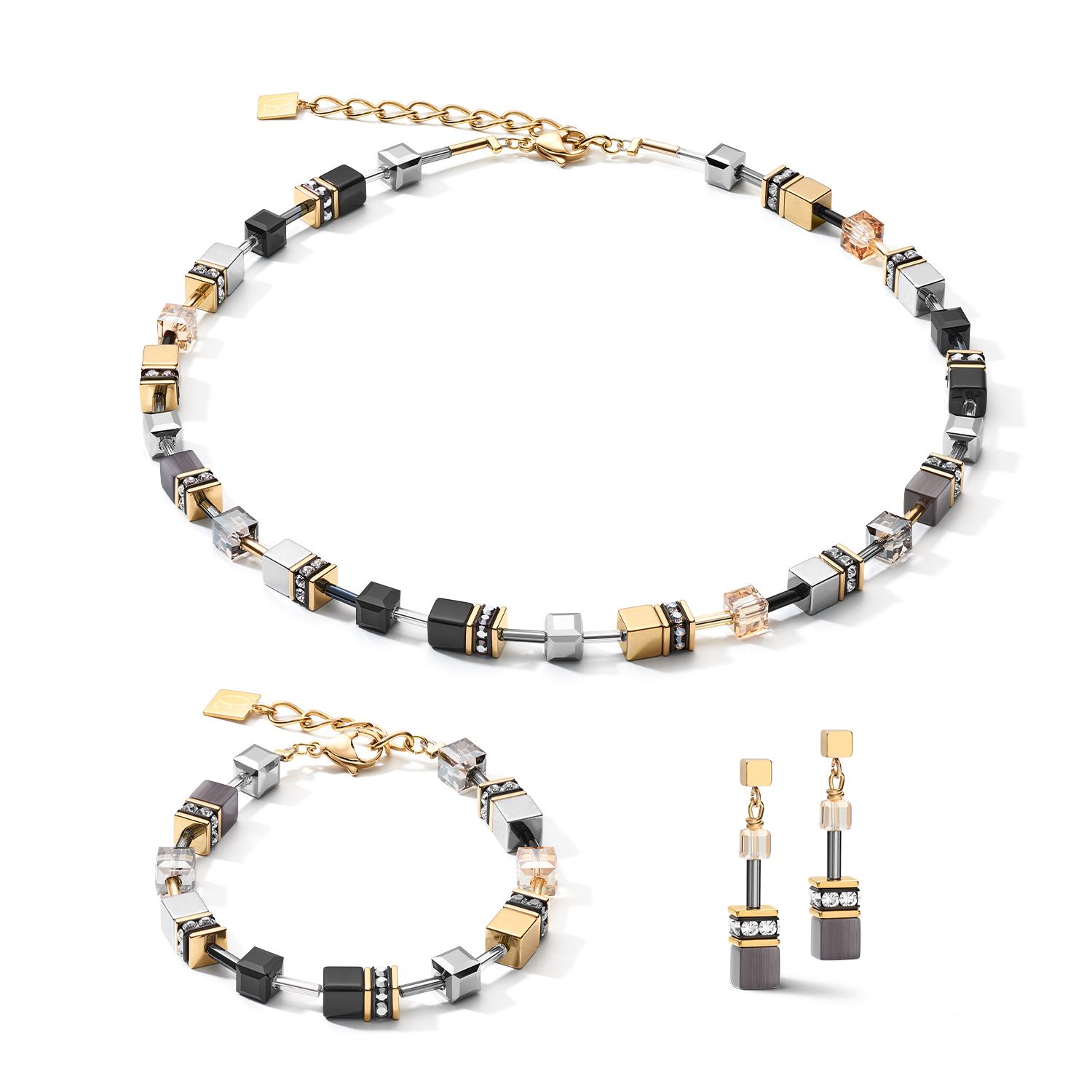 Collier GeoCUBE® Grijs-goudkleurig-3