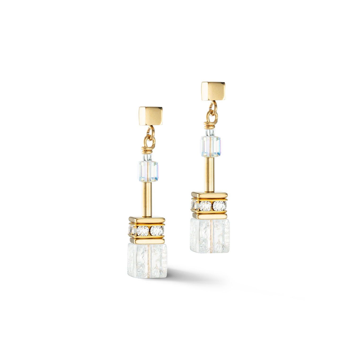 Oorbellen GeoCUBE® Iconic Nature Wit-goudkleurig-1