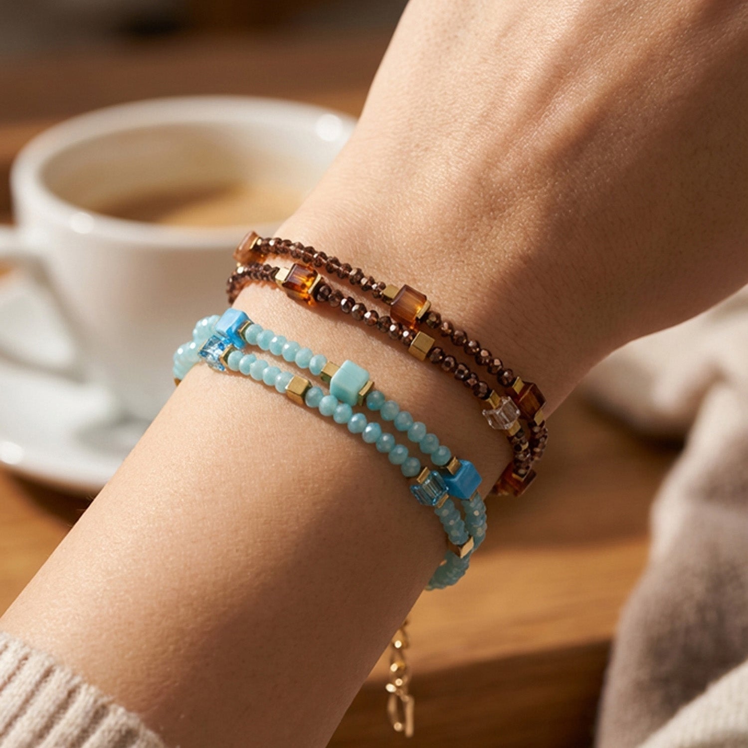 Armband Joyful Colours Flex Turquoise-goudkleurig-3