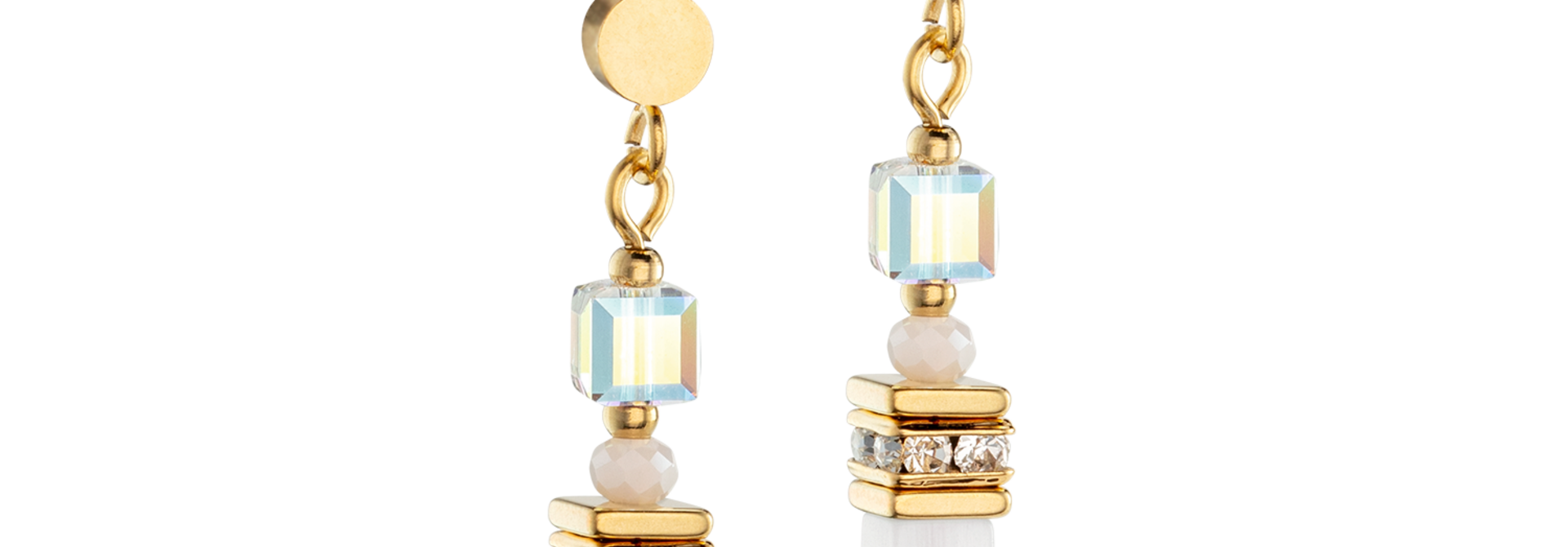Oorbellen Mini Cubes Wit-goudkleurig