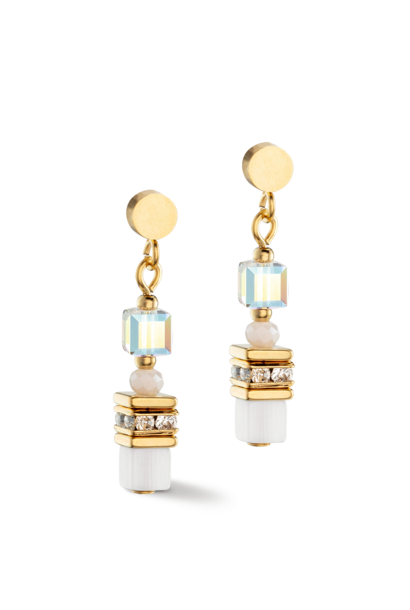 Oorbellen Mini Cubes Wit-goudkleurig