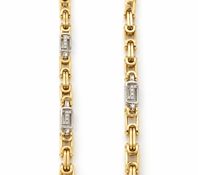 Ketting fantasieschakel geel/witgoud met zirkonia's-1