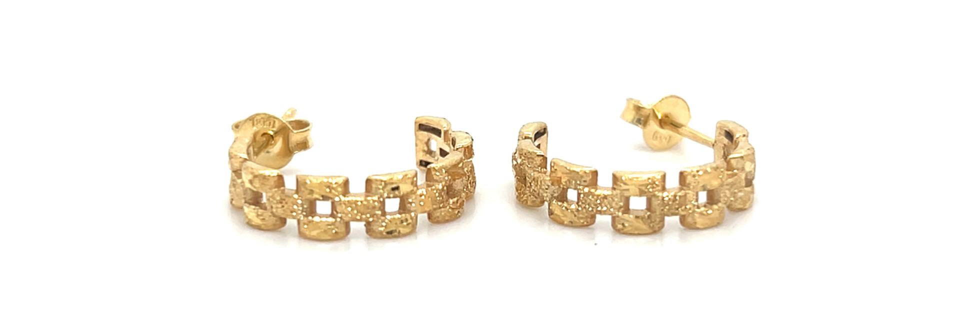 Oorbellen roleksschakel halve boog met 7 schakels diamond cut