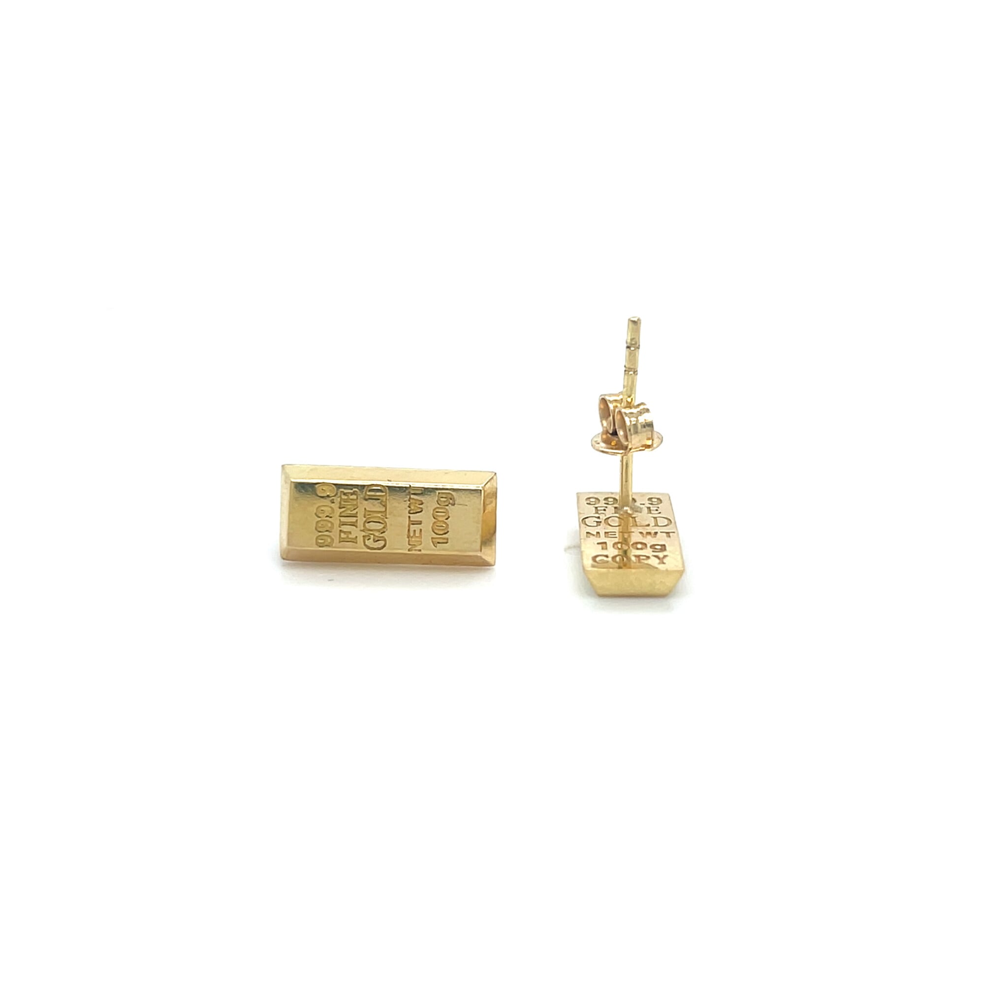 Oorbellen handmade goud staafje goldbar aan steker-3